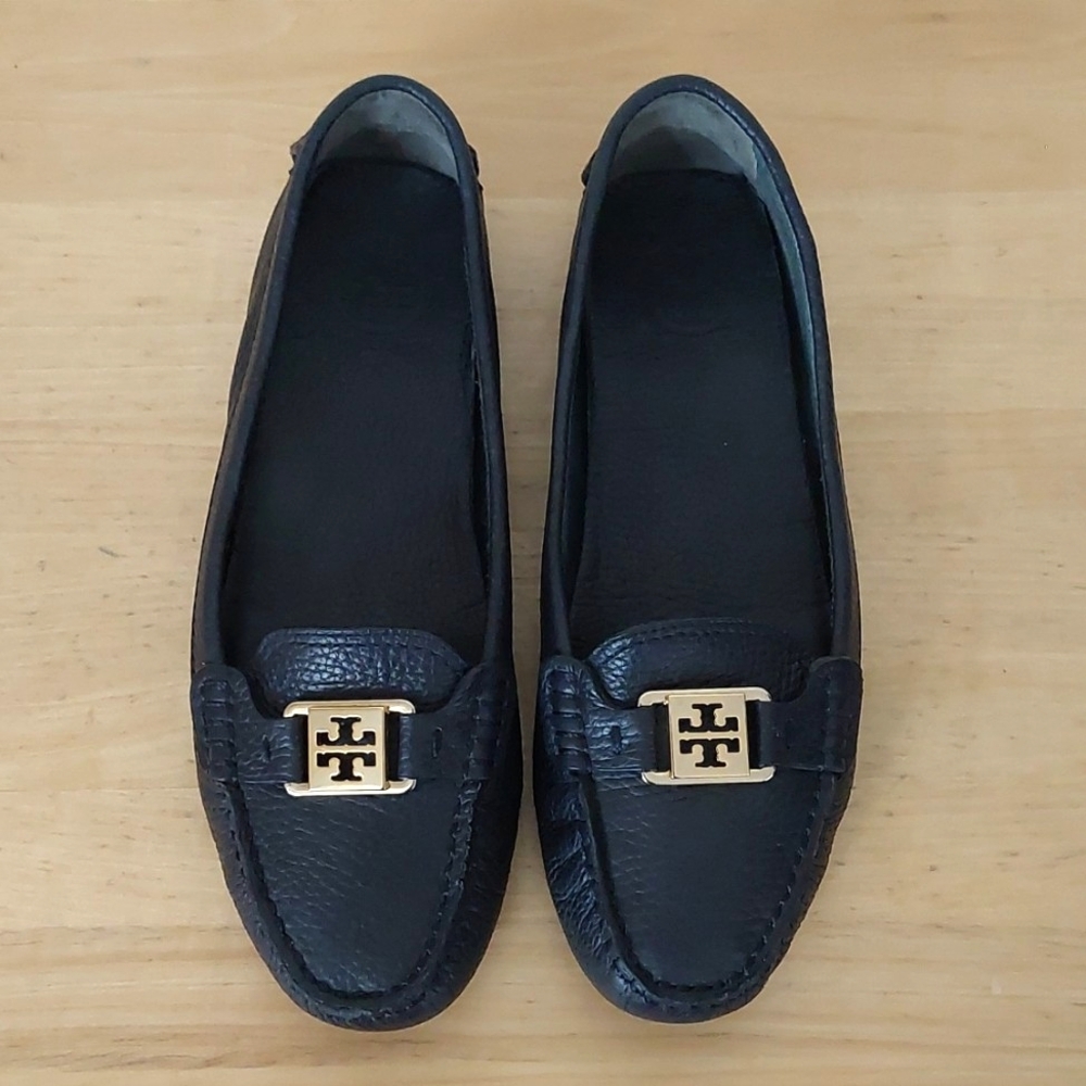 Tory Burch Black Loafers with Gold Logo